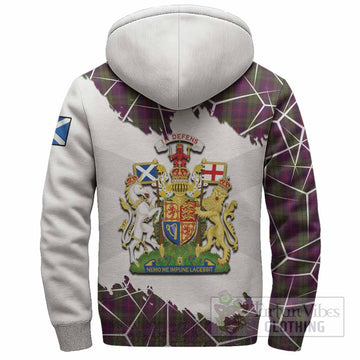 Urquhart Tartan Sherpa Hoodie with Family Crest and Lion Rampant Grunge Style