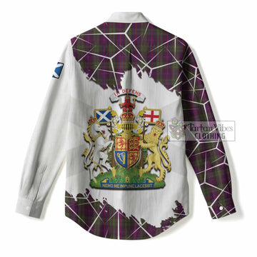 Urquhart Tartan Women Casual Shirt with Family Crest and Lion Rampant Grunge Style