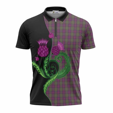 Urquhart Tartan Zipper Polo Shirt Traditional Scottish Thistle