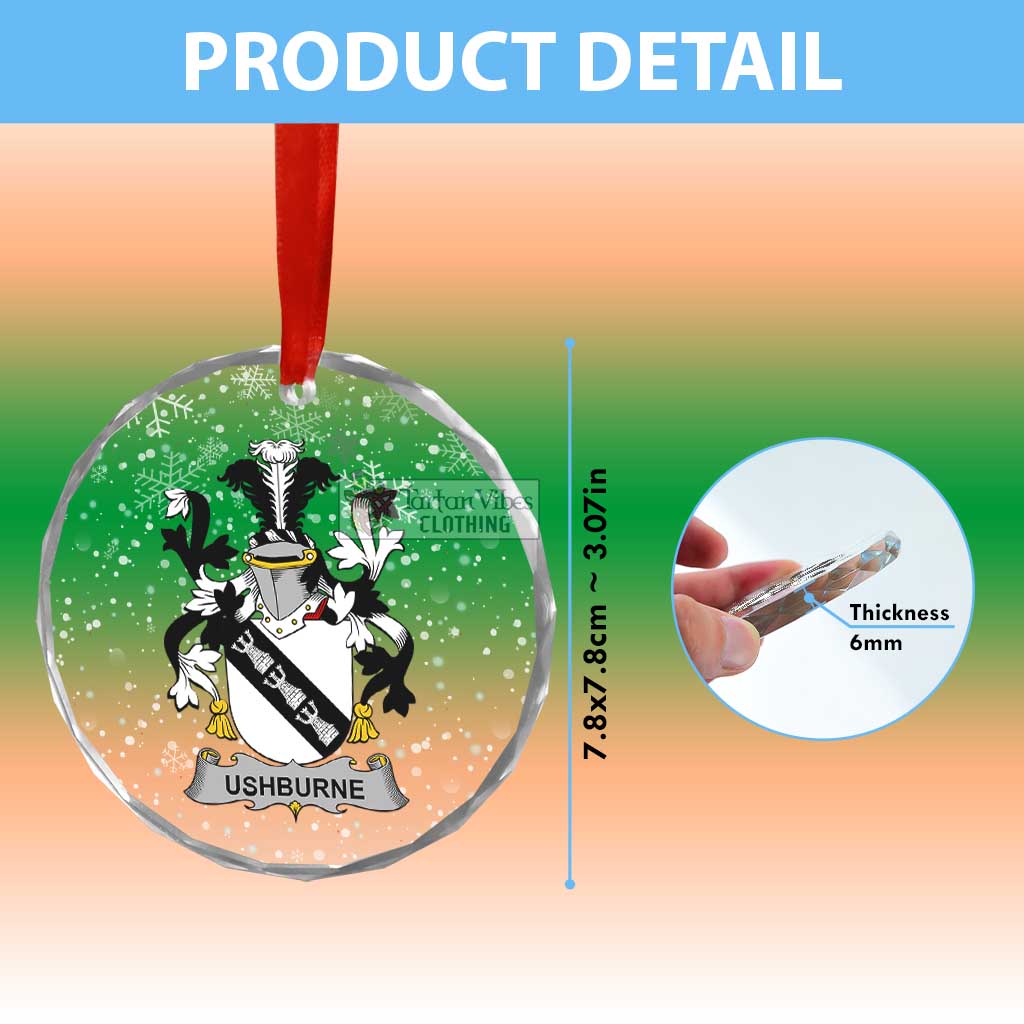 Tartan Vibes Clothing Ushburne Irish Clan Christmas Glass Ornament with Coat of Arms