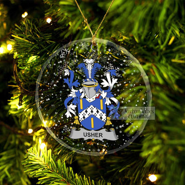 Usher Irish Clan Christmas Glass Ornament with Coat of Arms
