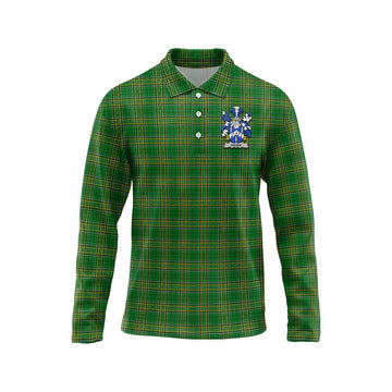 Tartan Vibes Clothing Usher Irish Clan Tartan Long Sleeve Polo Shirt with Coat of Arms