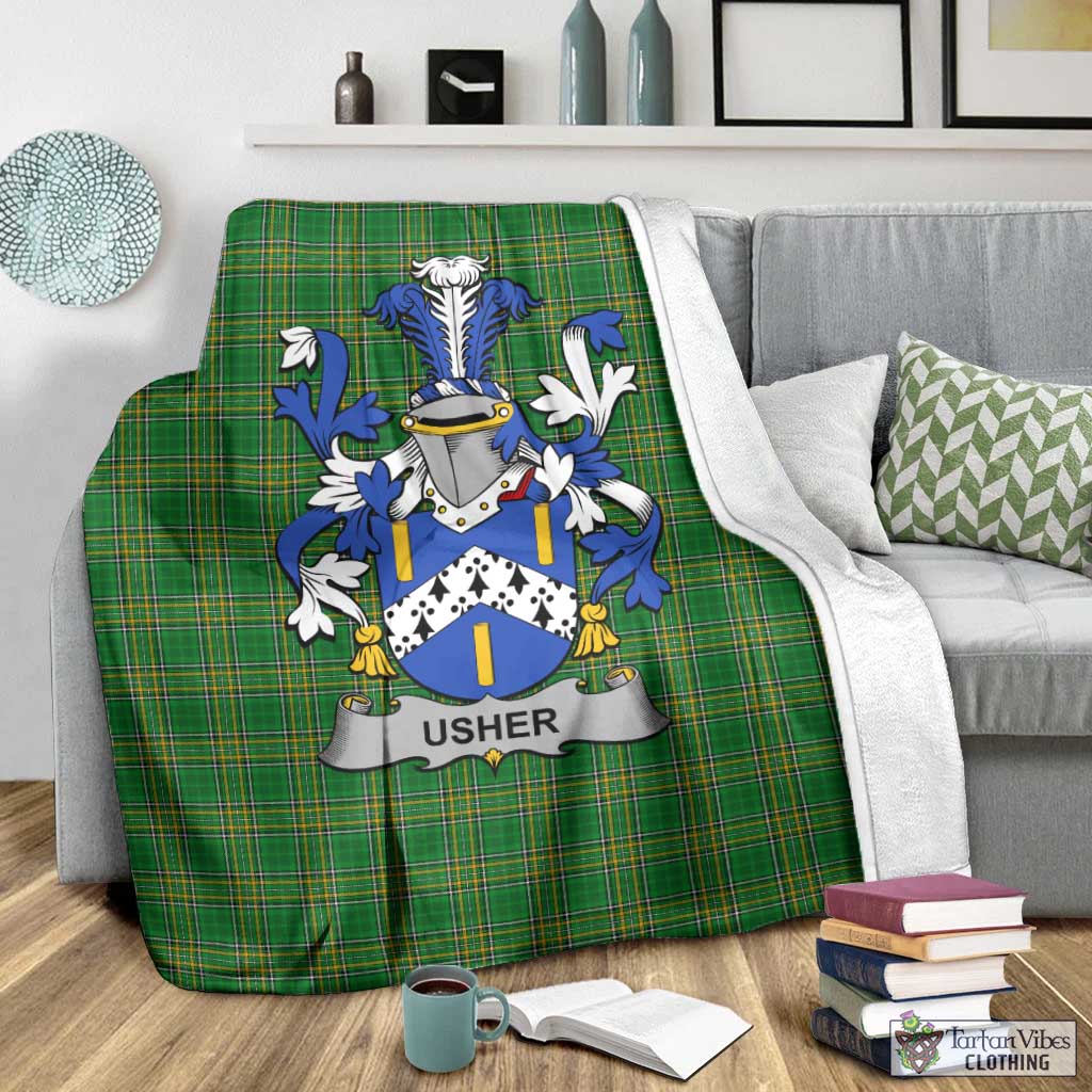 Tartan Vibes Clothing Usher Irish Clan Tartan Blanket with Coat of Arms