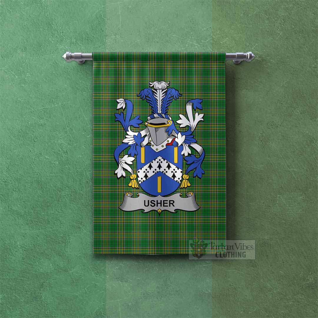 Usher Irish Clan Tartan Gonfalon, Tartan Banner with Coat of Arms Rectangle - Tartan Vibes Clothing