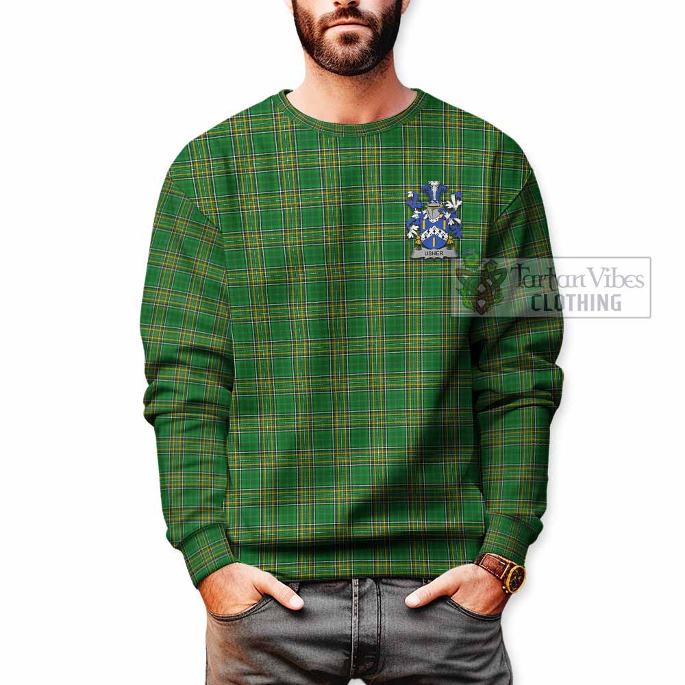 Tartan Vibes Clothing Usher Irish Clan Tartan Sweatshirt with Coat of Arms