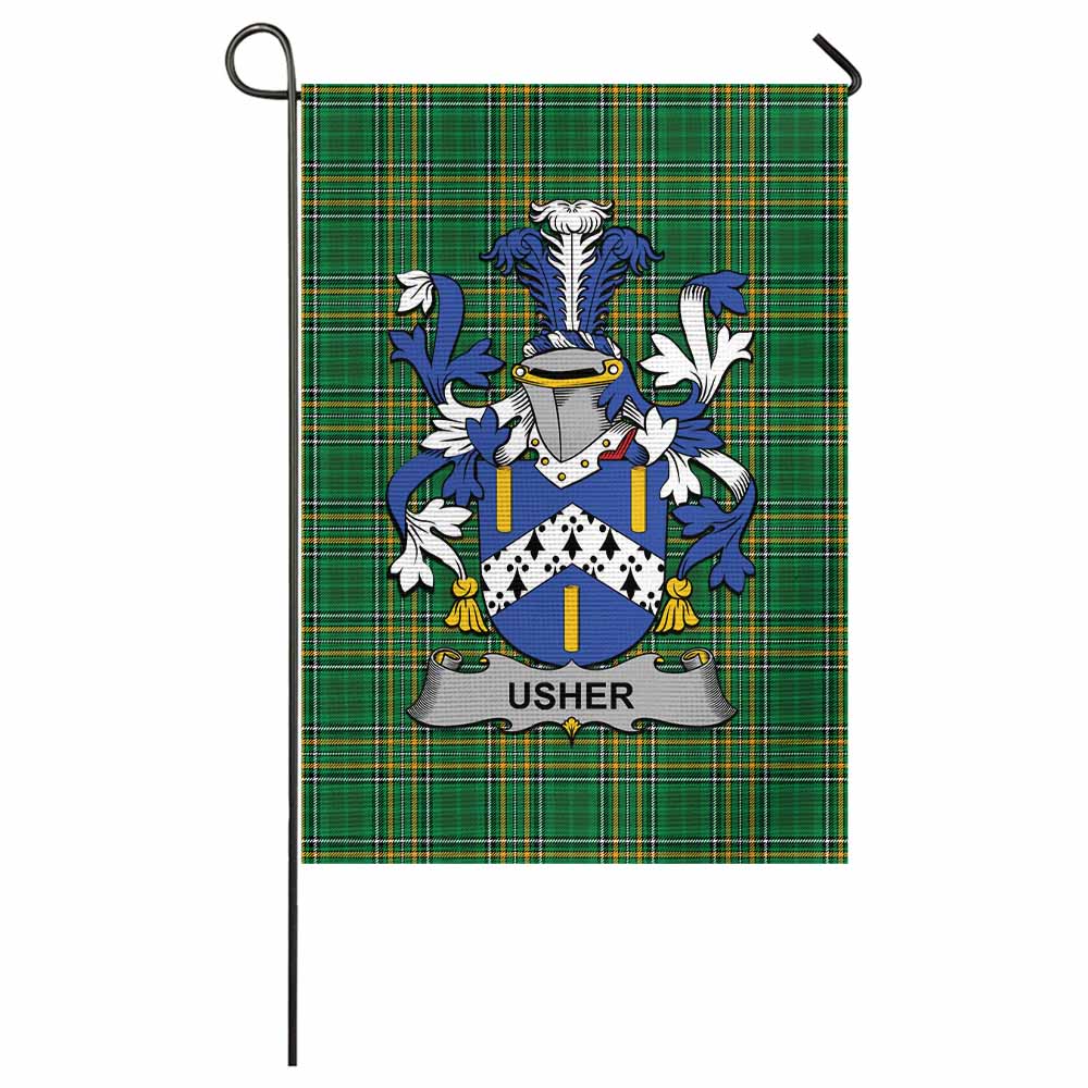 Usher Irish Clan Tartan Flag with Coat of Arms