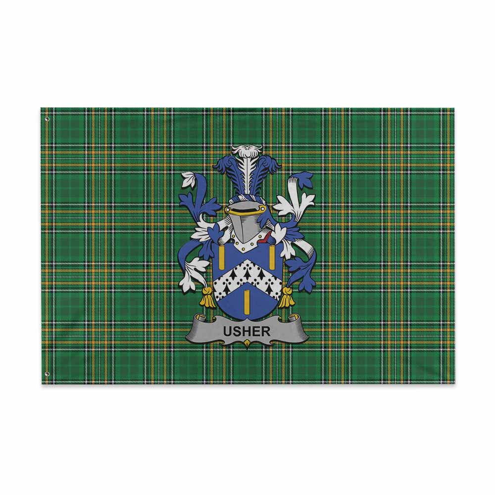 Tartan Vibes Clothing Usher Irish Clan Tartan House Flag with Coat of Arms