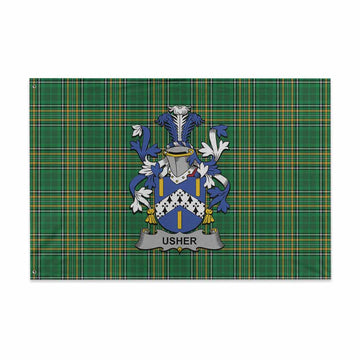 Usher Irish Clan Tartan House Flag with Coat of Arms