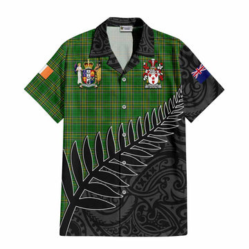Valentine Irish Clan Tartan Hawaiian Shirt with Coat of Arms New Zealand Silver Fern Half Style