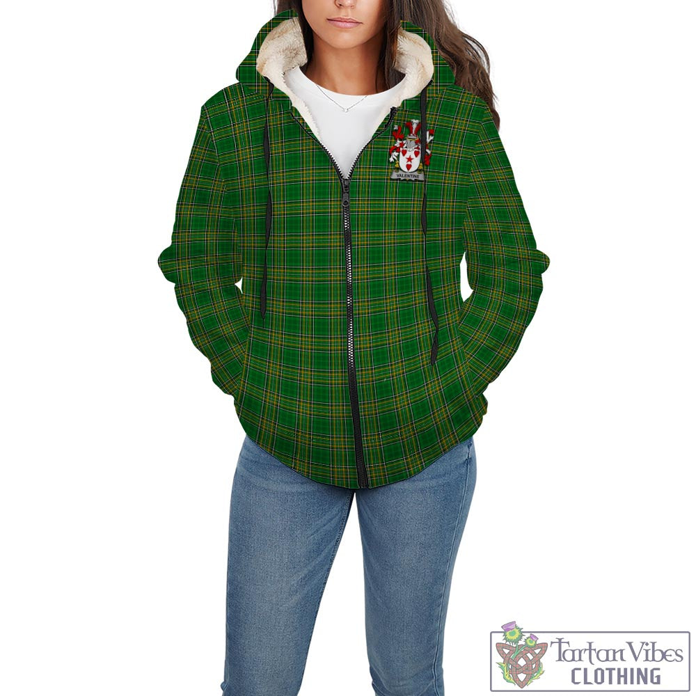 Tartan Vibes Clothing Valentine Ireland Clan Tartan Sherpa Hoodie with Coat of Arms
