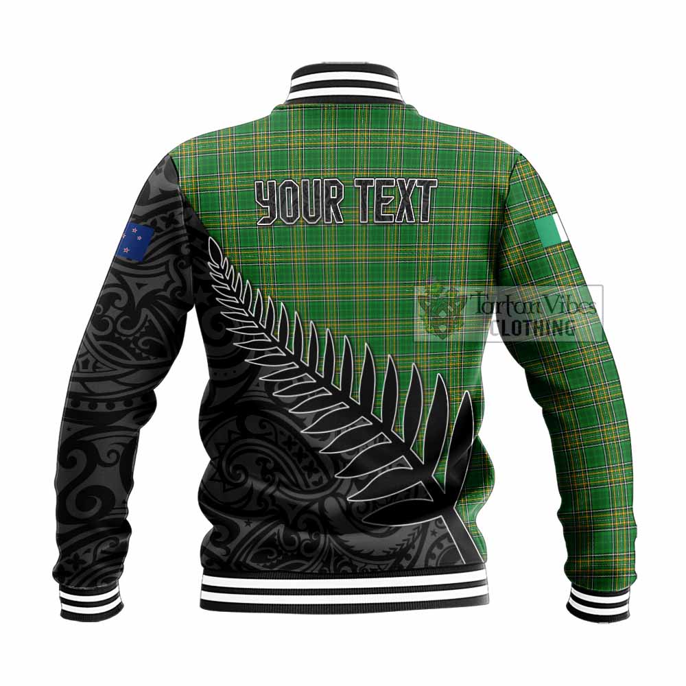 Tartan Vibes Clothing Valentine Irish Clan Tartan Baseball Jacket with Coat of Arms New Zealand Silver Fern Half Style