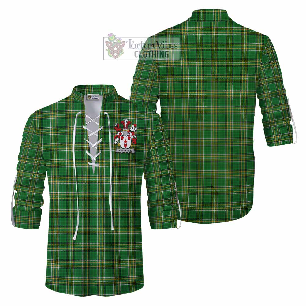 Tartan Vibes Clothing Valentine Irish Clan Tartan Ghillie Kilt Shirt with Coat of Arms