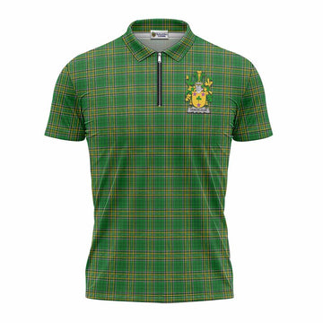 Vandeleur Irish Clan Tartan Zipper Polo Shirt with Coat of Arms Unisex - Tartan Vibes Clothing