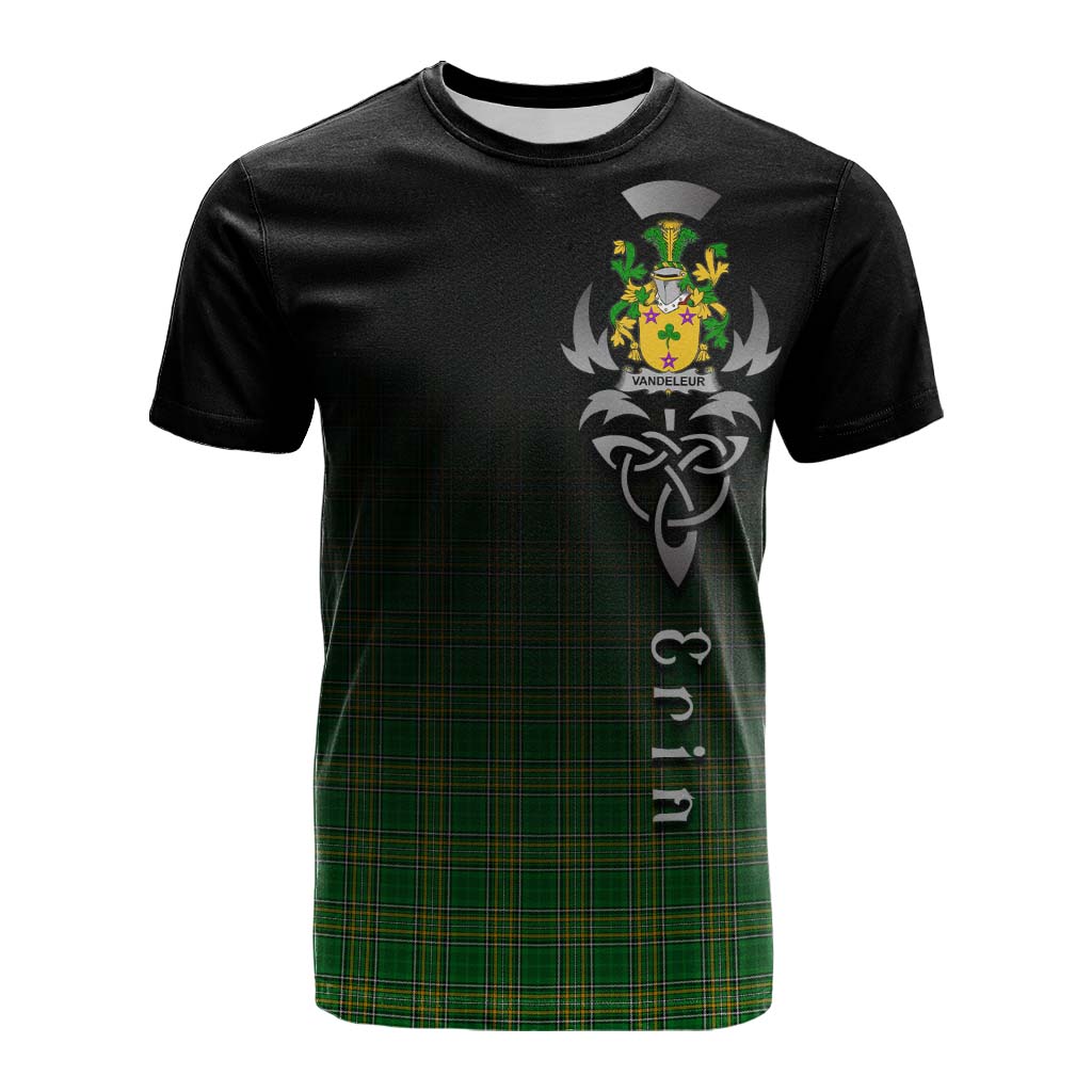 Tartan Vibes Clothing Vandeleur Irish Clan Cotton T-shirt with Coat of Arms Erin Go Bragh Celtic Inspired