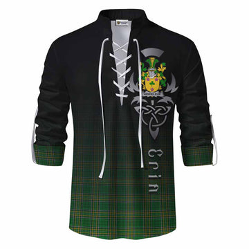 Vandeleur Irish Clan Ghillie Kilt Shirt with Coat of Arms Erin Go Bragh Celtic Inspired