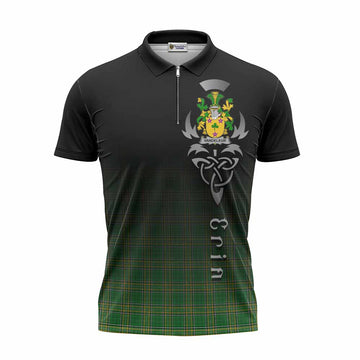 Vandeleur Irish Clan Zipper Polo Shirt with Coat of Arms Erin Go Bragh Celtic Inspired