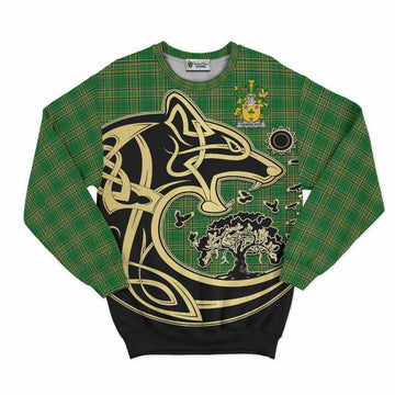 Tartan Vibes Clothing Vandeleur Irish Tartan Sweatshirt with Coat of Arms Celtic Wolf Style