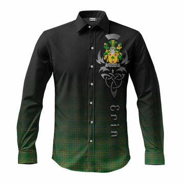 Tartan Vibes Clothing Vandeleur Irish Clan Long Sleeve Button Shirt with Coat of Arms Erin Go Bragh Celtic Inspired
