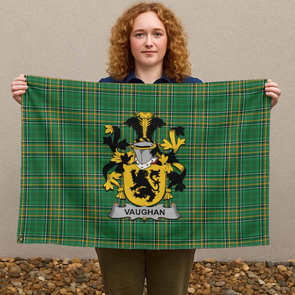 Tartan Vibes Clothing Vaughan Irish Clan Tartan House Flag with Coat of Arms