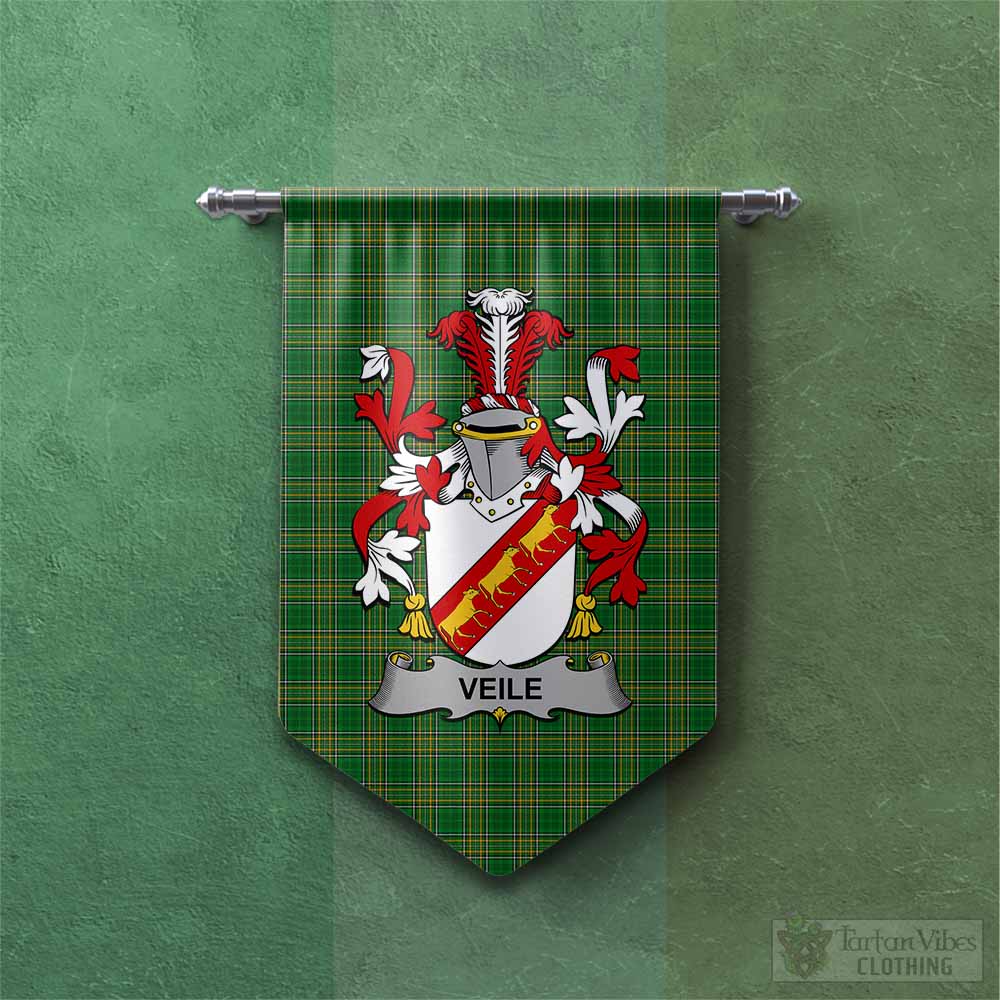 Tartan Vibes Clothing Veile or Veale Irish Clan Tartan Gonfalon, Tartan Banner with Coat of Arms