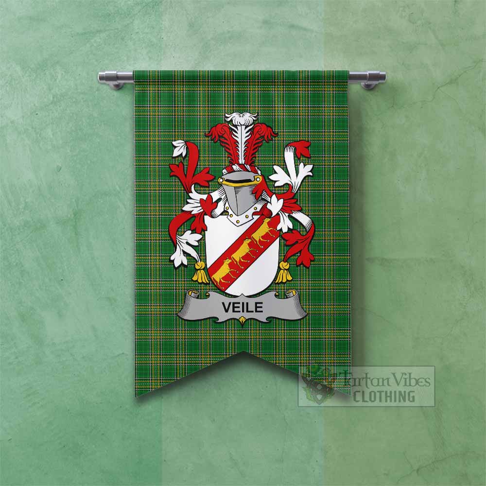 Tartan Vibes Clothing Veile or Veale Irish Clan Tartan Gonfalon, Tartan Banner with Coat of Arms