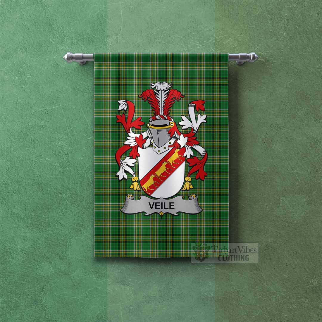 Tartan Vibes Clothing Veile or Veale Irish Clan Tartan Gonfalon, Tartan Banner with Coat of Arms
