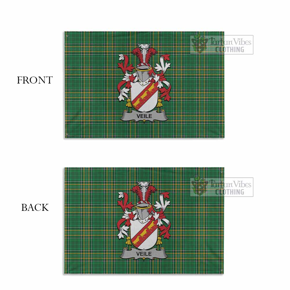 Tartan Vibes Clothing Veile or Veale Irish Clan Tartan House Flag with Coat of Arms