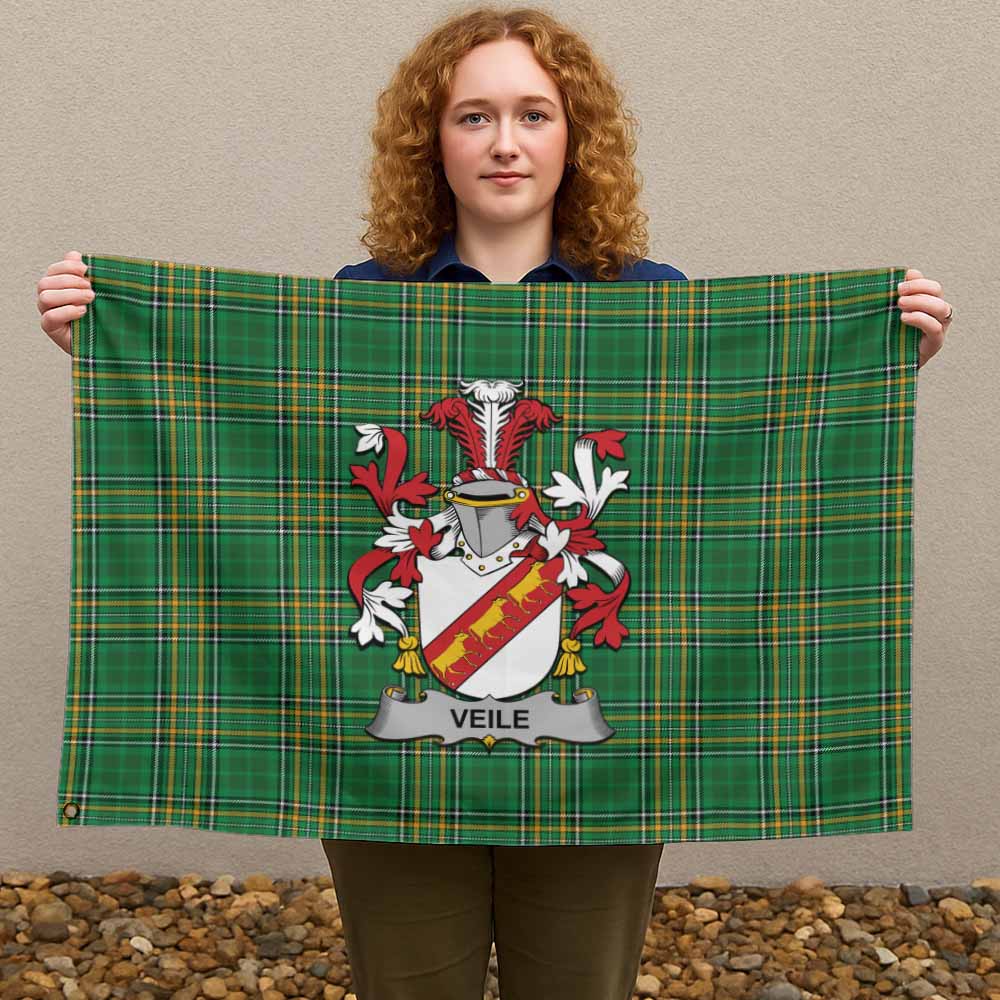 Tartan Vibes Clothing Veile or Veale Irish Clan Tartan House Flag with Coat of Arms