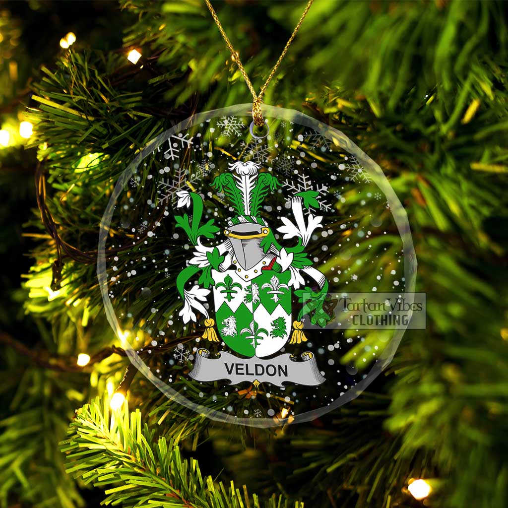 Veldon Irish Clan Christmas Glass Ornament with Coat of Arms Transparent Glass Circle - 2D-tartanvibesclothing