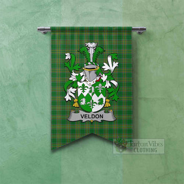 Veldon Irish Clan Tartan Gonfalon, Tartan Banner with Coat of Arms