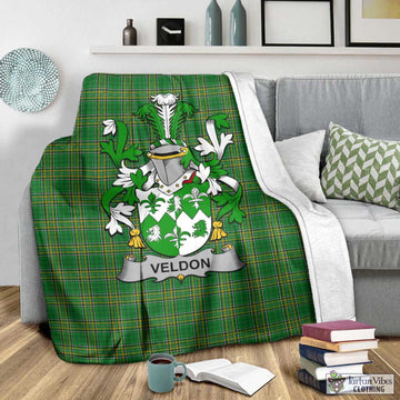 Tartan Vibes Clothing Veldon Irish Clan Tartan Blanket with Coat of Arms