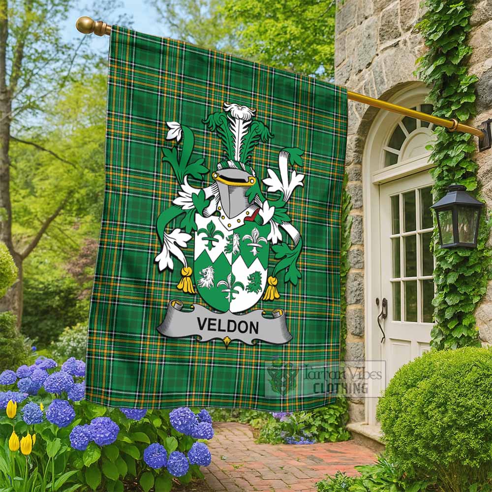Veldon Irish Clan Tartan Flag with Coat of Arms