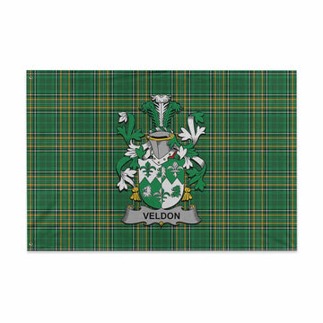 Veldon Irish Clan Tartan House Flag with Coat of Arms