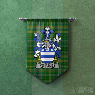 Venables Irish Clan Tartan Gonfalon, Tartan Banner with Coat of Arms