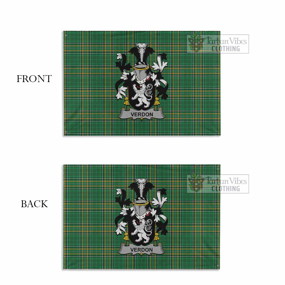 Tartan Vibes Clothing Verdon Irish Clan Tartan House Flag with Coat of Arms