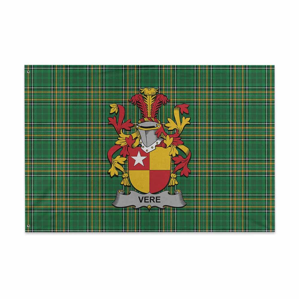Tartan Vibes Clothing Vere Irish Clan Tartan House Flag with Coat of Arms