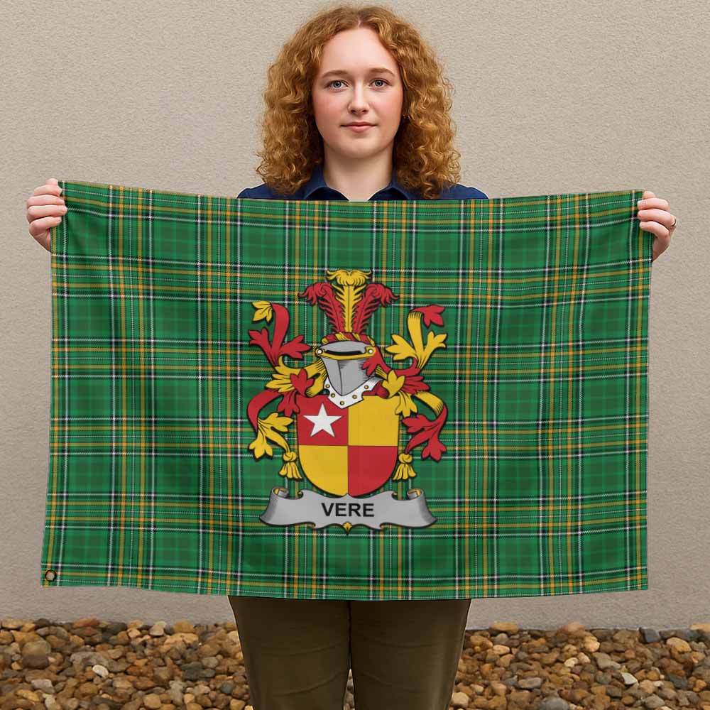 Tartan Vibes Clothing Vere Irish Clan Tartan House Flag with Coat of Arms