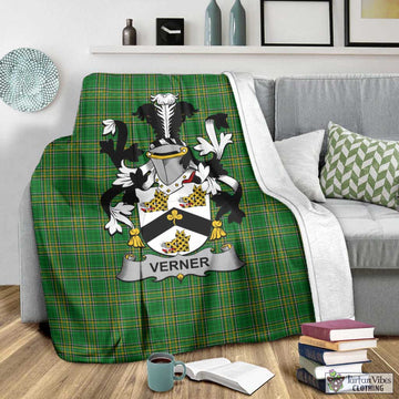 Tartan Vibes Clothing Verner Irish Clan Tartan Blanket with Coat of Arms