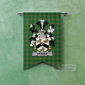 Tartan Vibes Clothing Verner Irish Clan Tartan Gonfalon, Tartan Banner with Coat of Arms