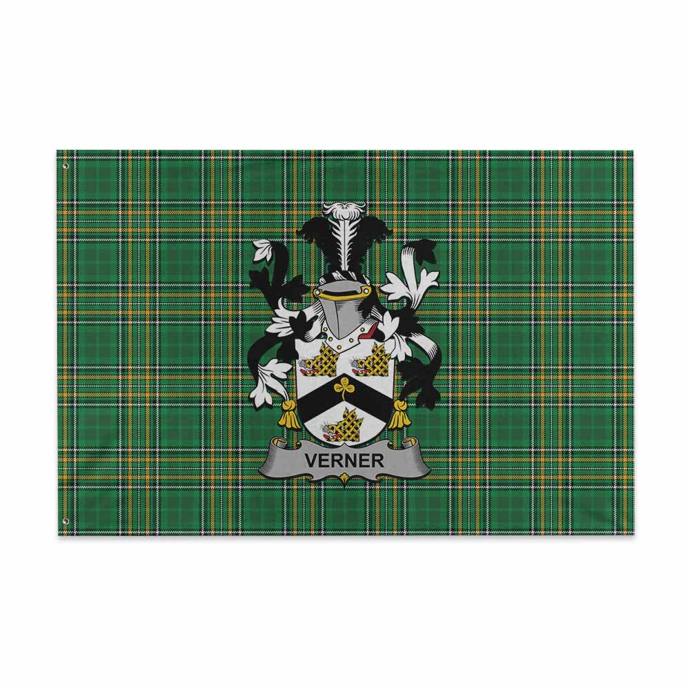 Tartan Vibes Clothing Verner Irish Clan Tartan House Flag with Coat of Arms