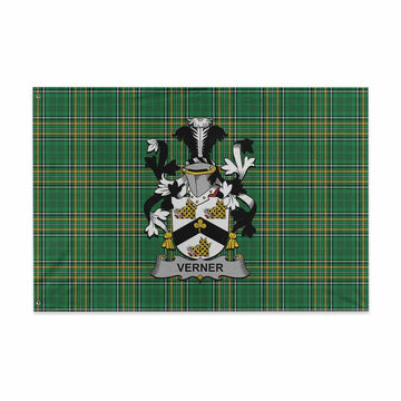 Tartan Vibes Clothing Verner Irish Clan Tartan House Flag with Coat of Arms