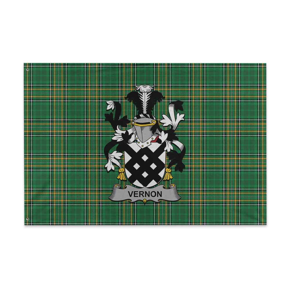 Tartan Vibes Clothing Vernon Irish Clan Tartan House Flag with Coat of Arms