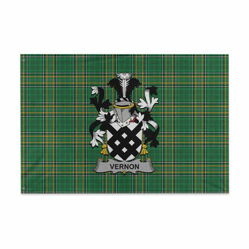 Tartan Vibes Clothing Vernon Irish Clan Tartan House Flag with Coat of Arms