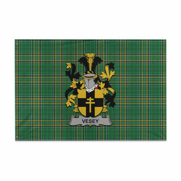 Tartan Vibes Clothing Vesey Irish Clan Tartan House Flag with Coat of Arms