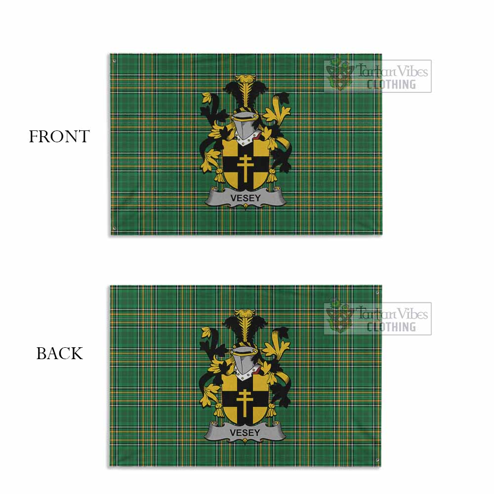 Tartan Vibes Clothing Vesey Irish Clan Tartan House Flag with Coat of Arms
