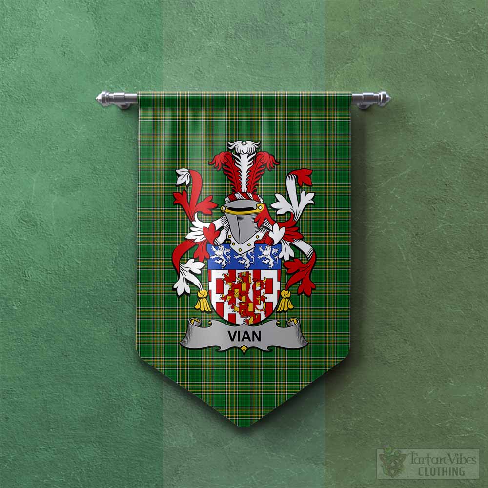Tartan Vibes Clothing Vian Irish Clan Tartan Gonfalon, Tartan Banner with Coat of Arms