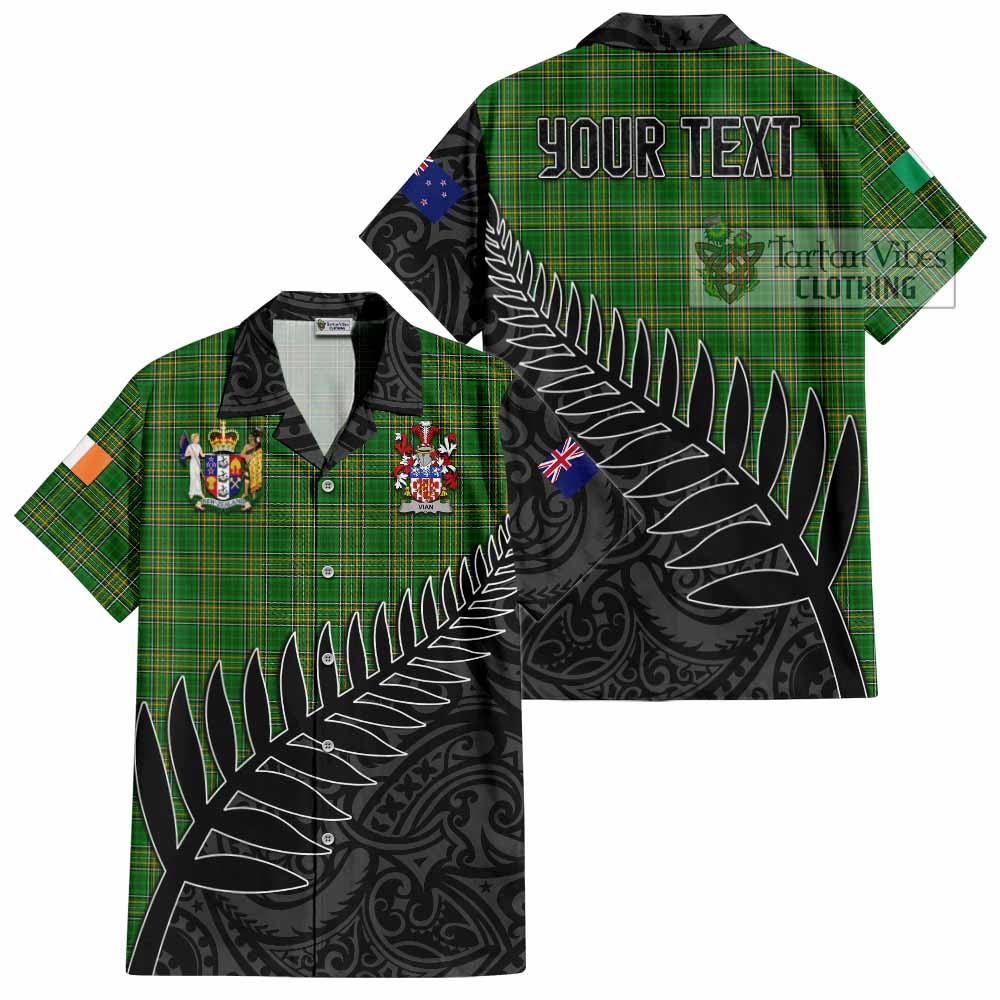Tartan Vibes Clothing Vian Irish Clan Tartan Short Sleeve Button Shirt with Coat of Arms New Zealand Silver Fern Half Style