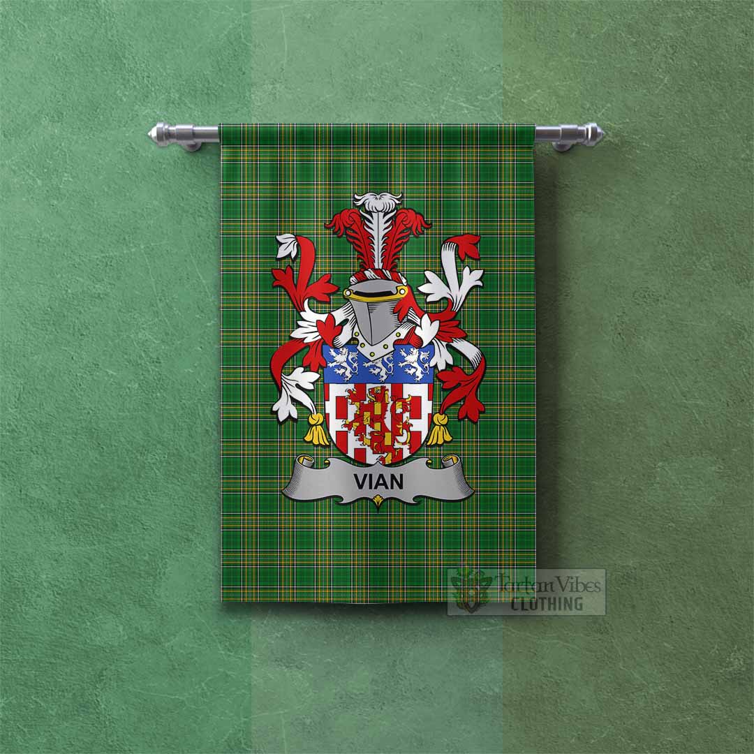 Tartan Vibes Clothing Vian Irish Clan Tartan Gonfalon, Tartan Banner with Coat of Arms
