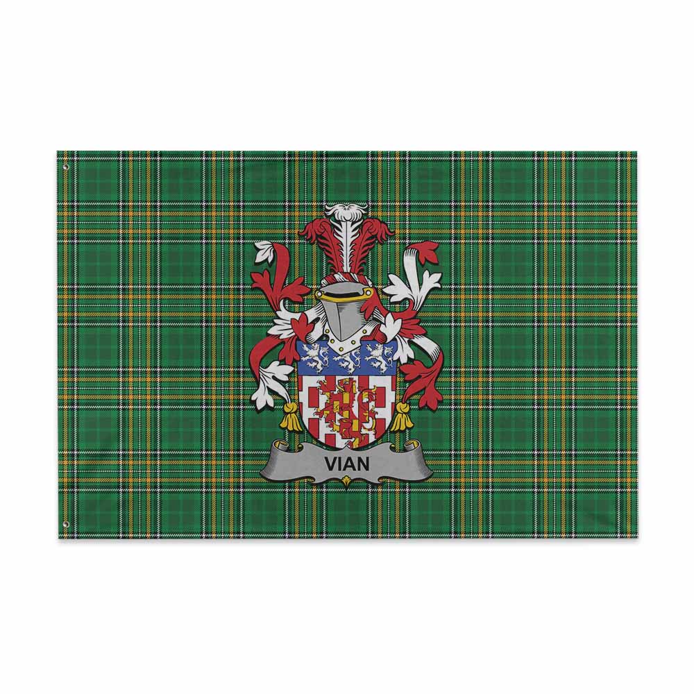 Tartan Vibes Clothing Vian Irish Clan Tartan House Flag with Coat of Arms