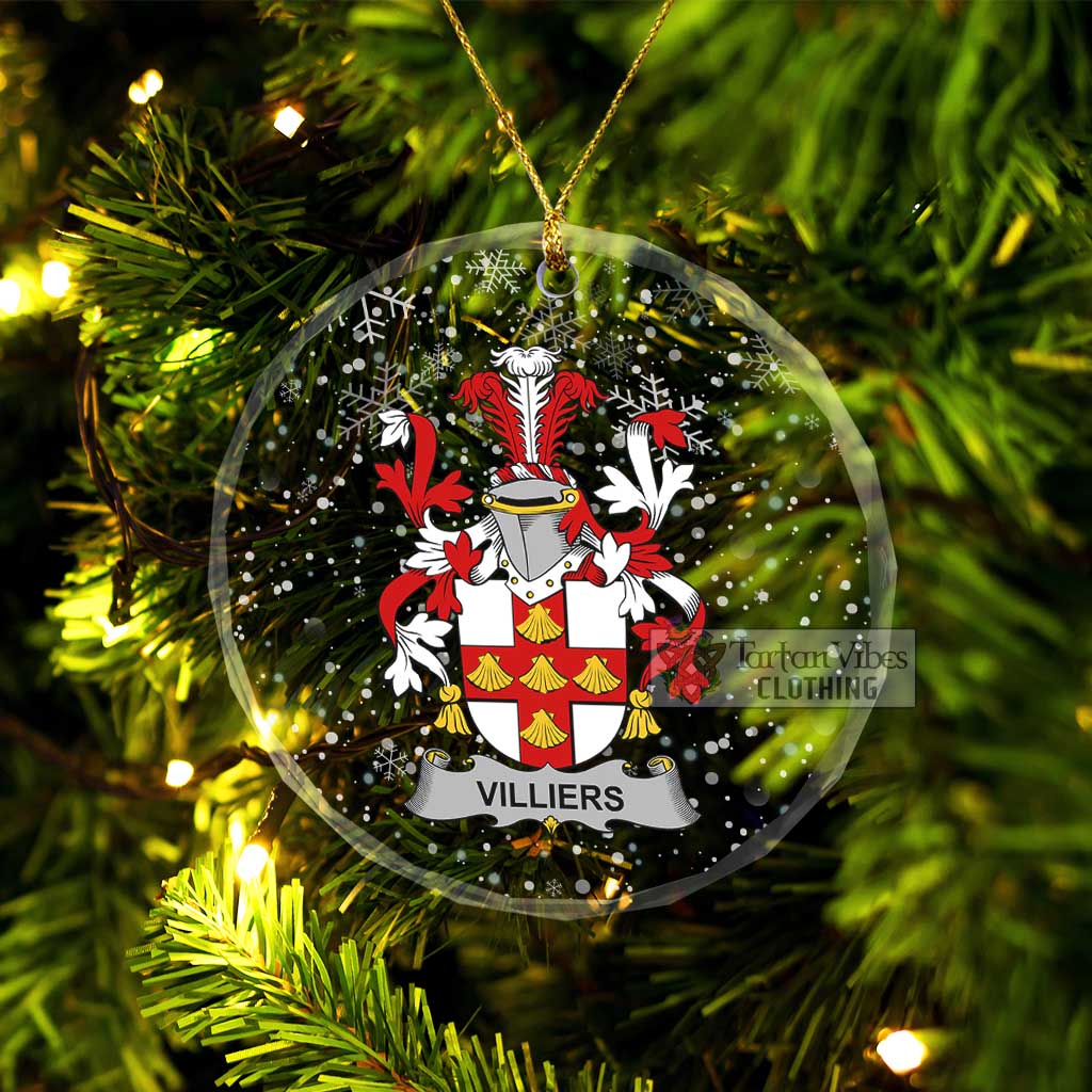 Tartan Vibes Clothing Villiers Irish Clan Christmas Glass Ornament with Coat of Arms